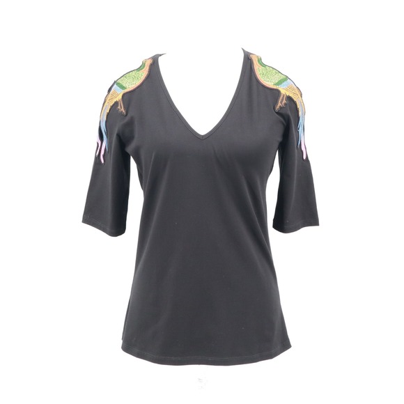 Anne Fontaine Casual Embroidered Bird Top Womens 36/2 Black Boho Designer Resort - Picture 1 of 16